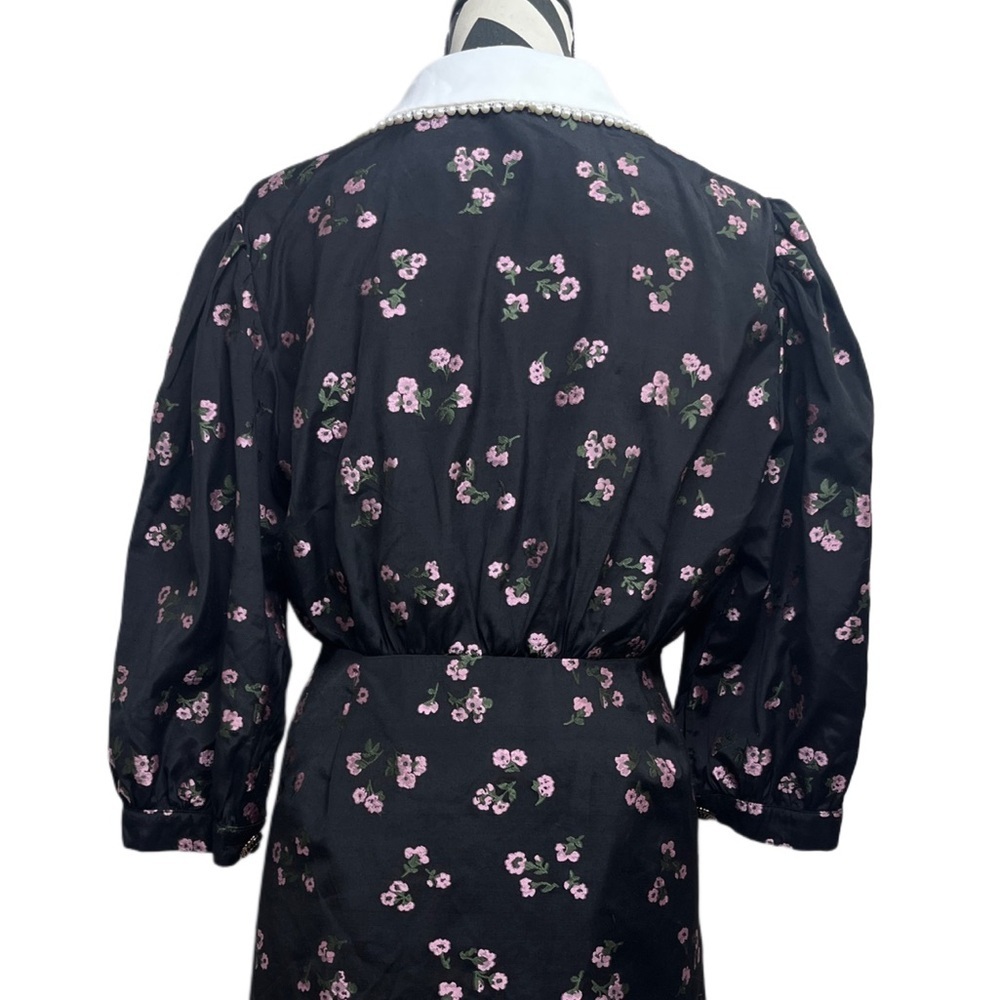 Sister Jane Puff Sleeve Collard Ink Dark Floral Sz L Goth Whimsigoth Dress - Picture 6 of 16